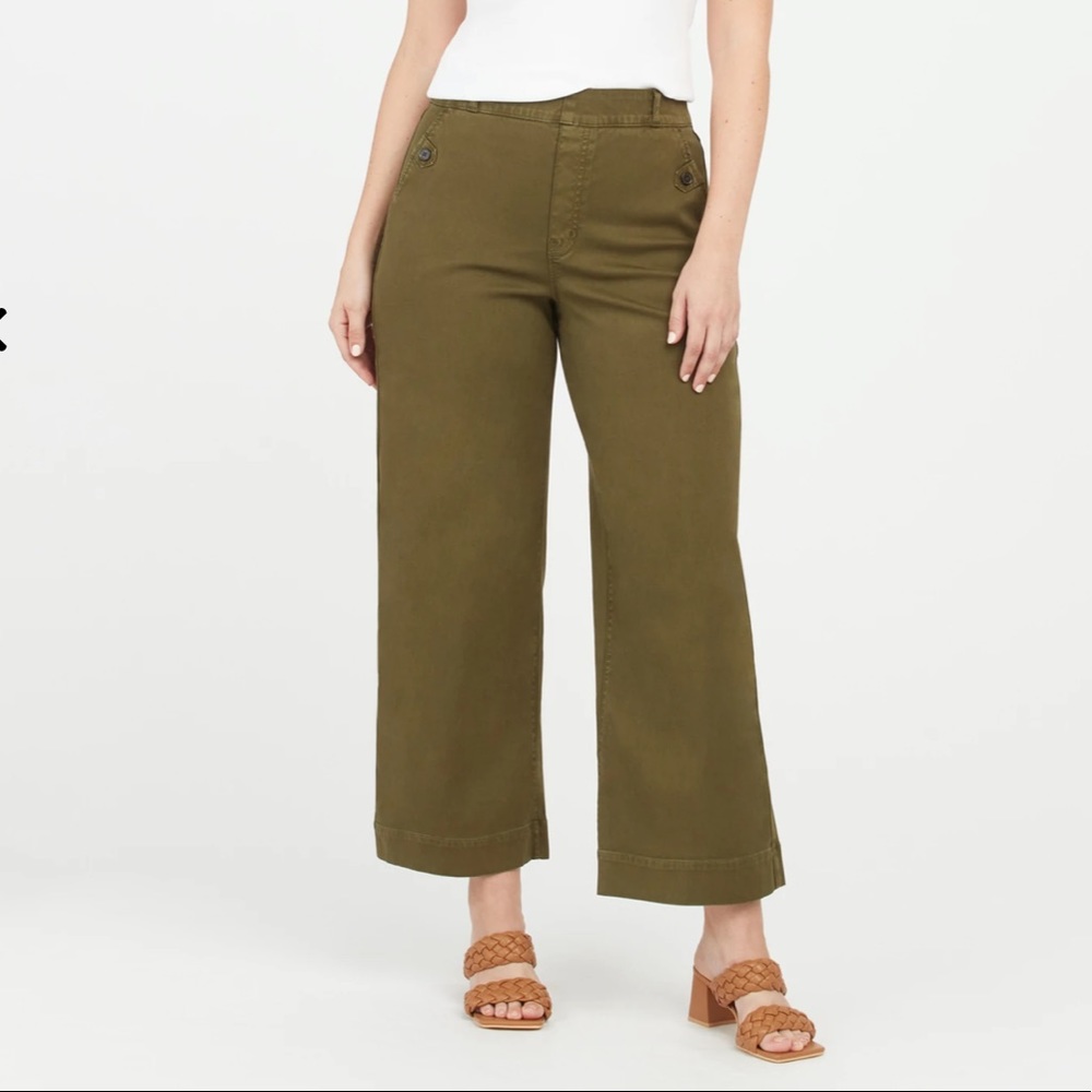 Spanx Stretch Twill Crop Wide Leg Pants -Darkened Olive NWT